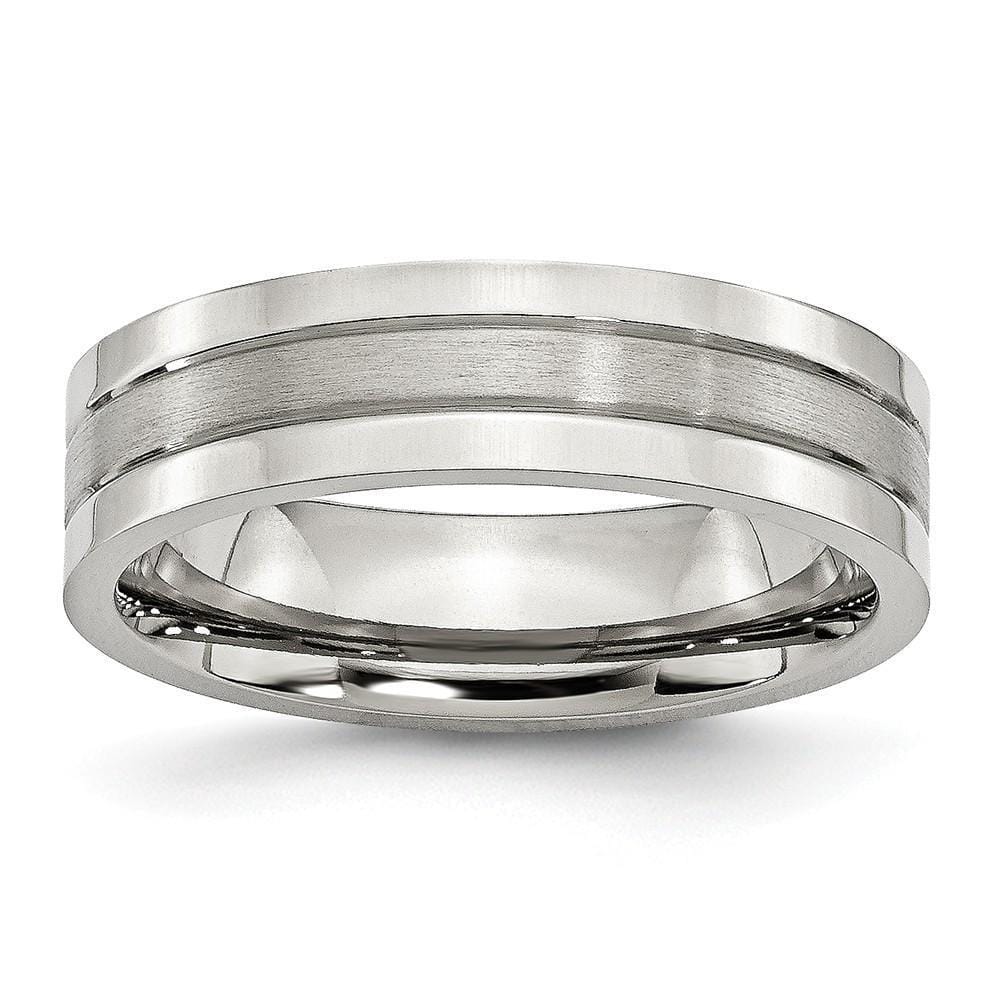 Bridal Ring Size 6 Stainless Steel Flat Satin Polished Grooved Band