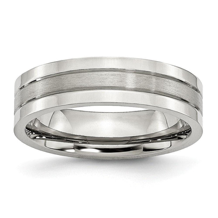 Bridal Ring Size 6 Stainless Steel Flat Satin Polished Grooved Band