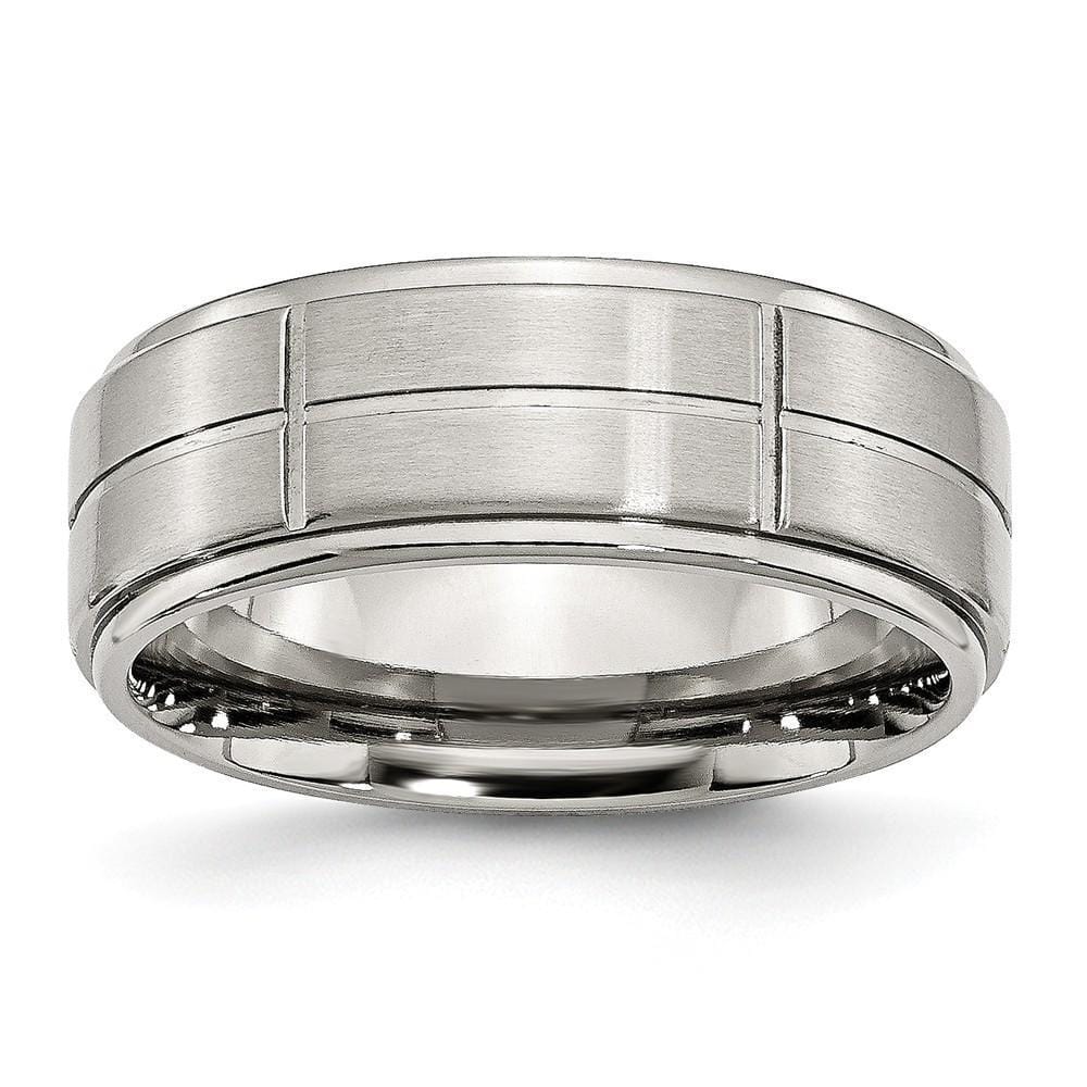 Bridal Ring Size 6 Stainless Steel Grooved 8MM Satin Polished Band