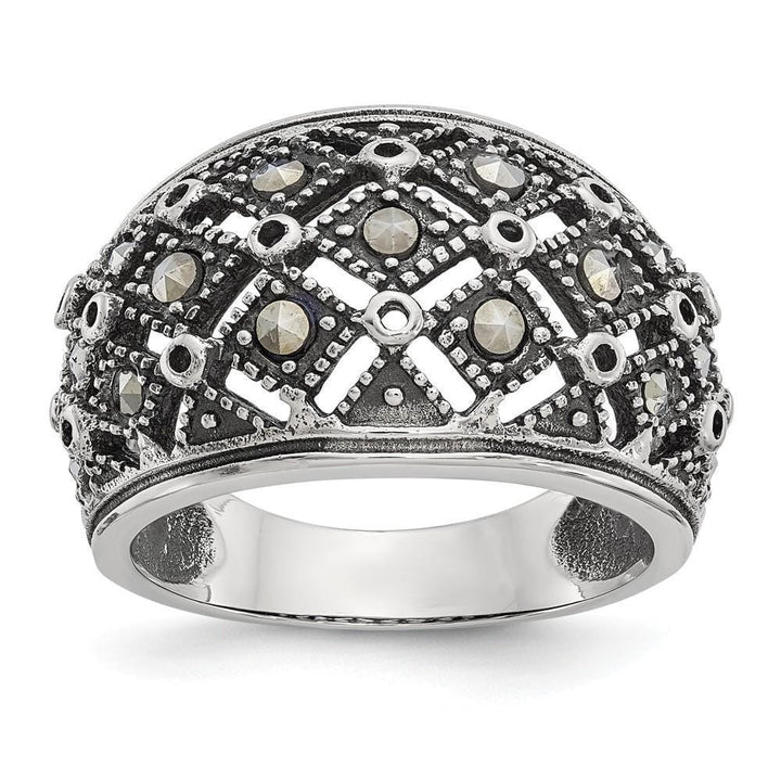 Chisel Ring Size 6 Stainless Steel Polish Antiqued Marcasite Ring
