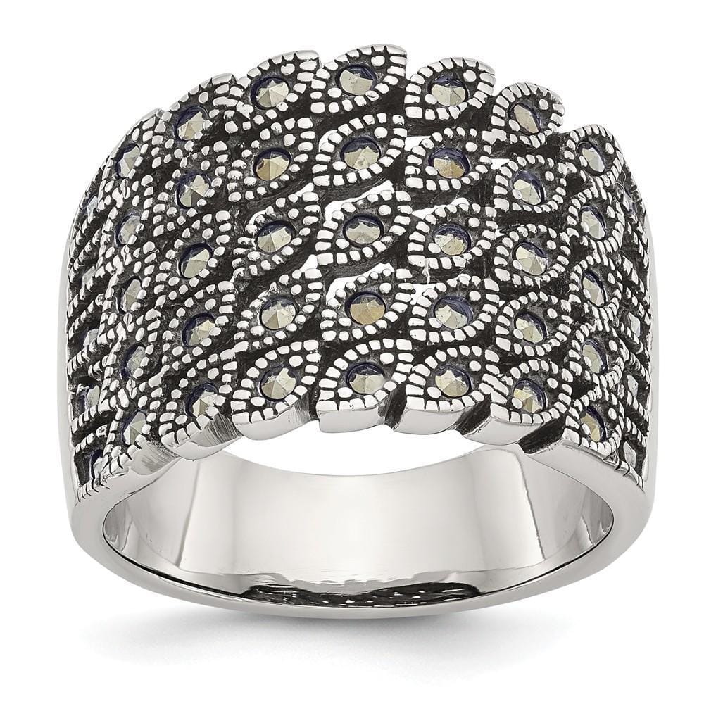 Chisel Ring Size 6 Stainless Steel Polish Antiqued Marcasite Ring