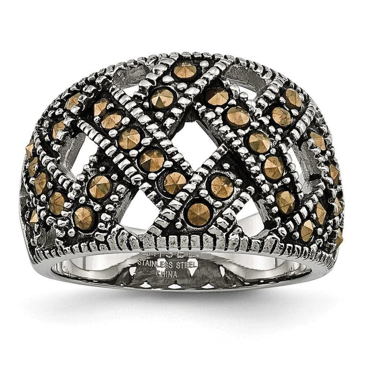 Chisel Ring Size 6 Stainless Steel Textured Marcasite Ring