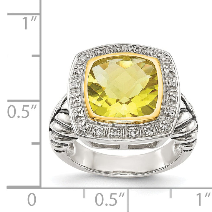Shey Couture Ring Size 6 Sterling Silver Gold Lemon Quartz Diamond Ring