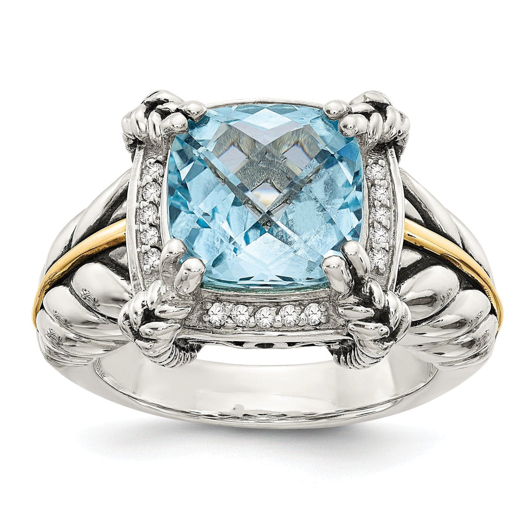 Shey Couture Ring Size 8 Sterling Silver Gold Blue Topaz Diamond Ring