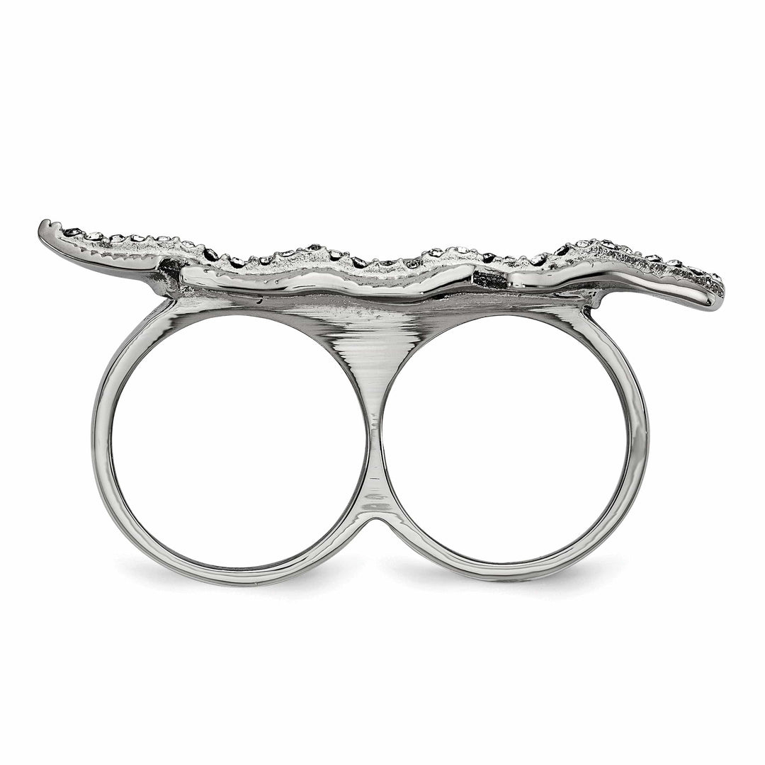 Lovely Rita's Ring Stainless Antiqued Leaf Two Finger Crystal Ring