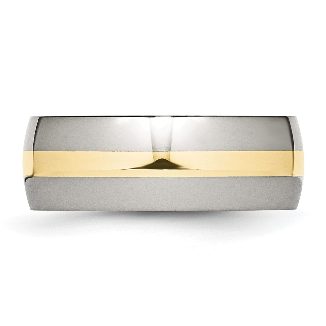 Bridal Ring Stainless Steel and 14k Gold Inlay Polished Band