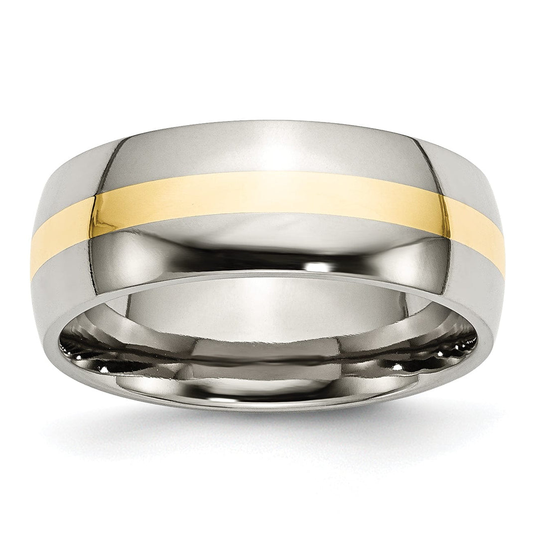 Bridal Ring Stainless Steel and 14k Gold Inlay Polished Band