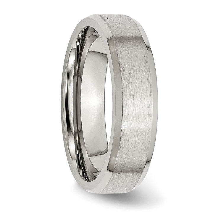 Bridal Ring Stainless Steel Beveled Edge Brushed Polished Band