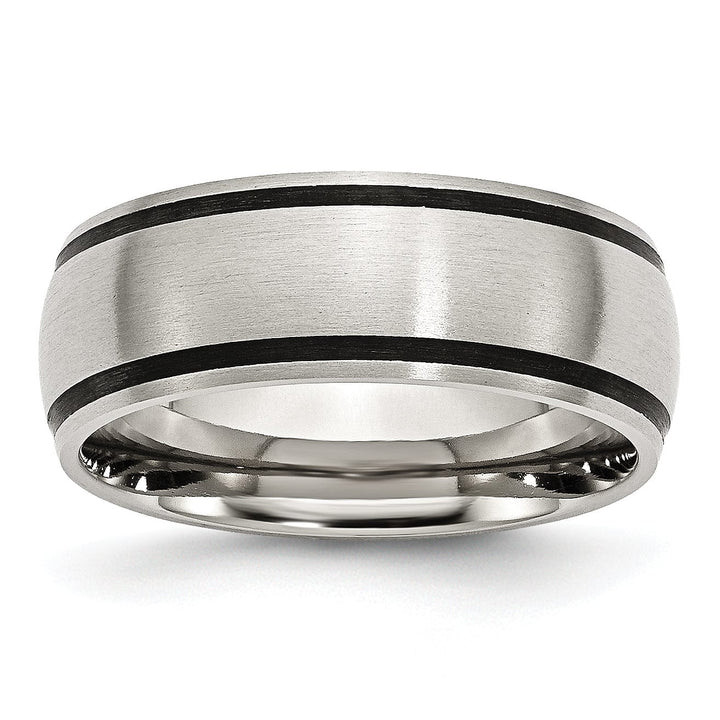 Bridal Ring Stainless Steel Black Accent 8MM Satin Band