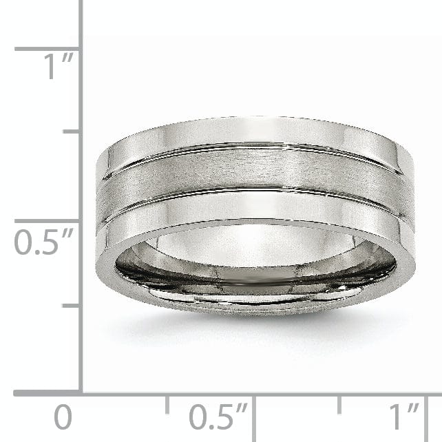 Bridal Ring Stainless Steel Flat Satin Polished Grooved Band