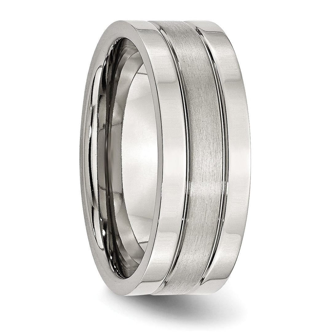 Bridal Ring Stainless Steel Flat Satin Polished Grooved Band