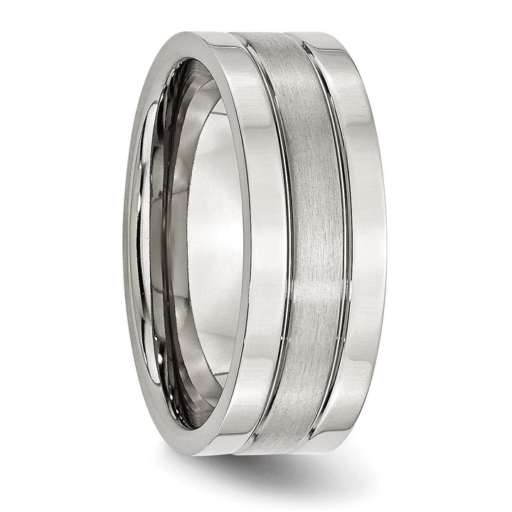 Bridal Ring Stainless Steel Flat Satin Polished Grooved Band
