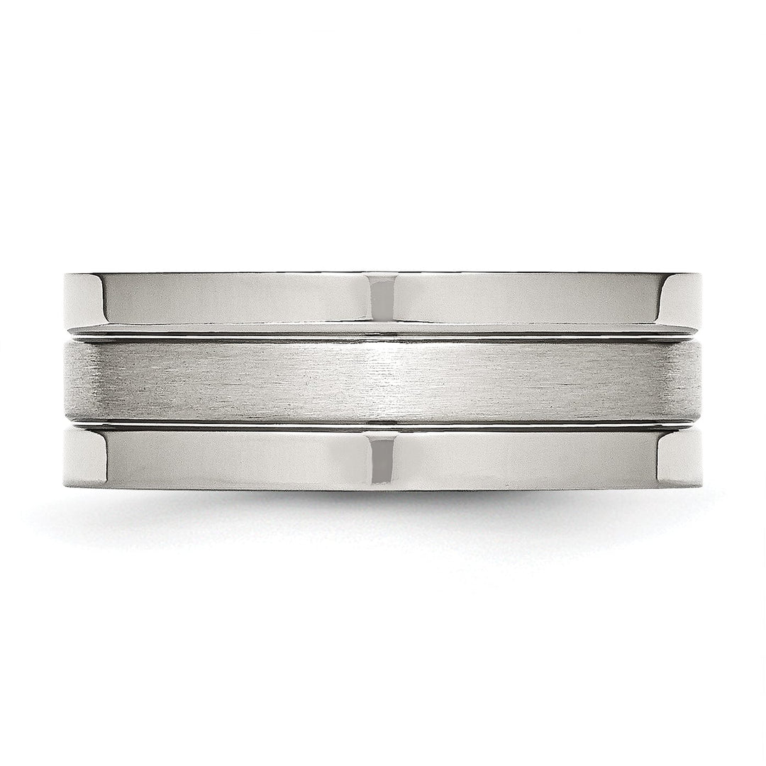 Bridal Ring Stainless Steel Flat Satin Polished Grooved Band