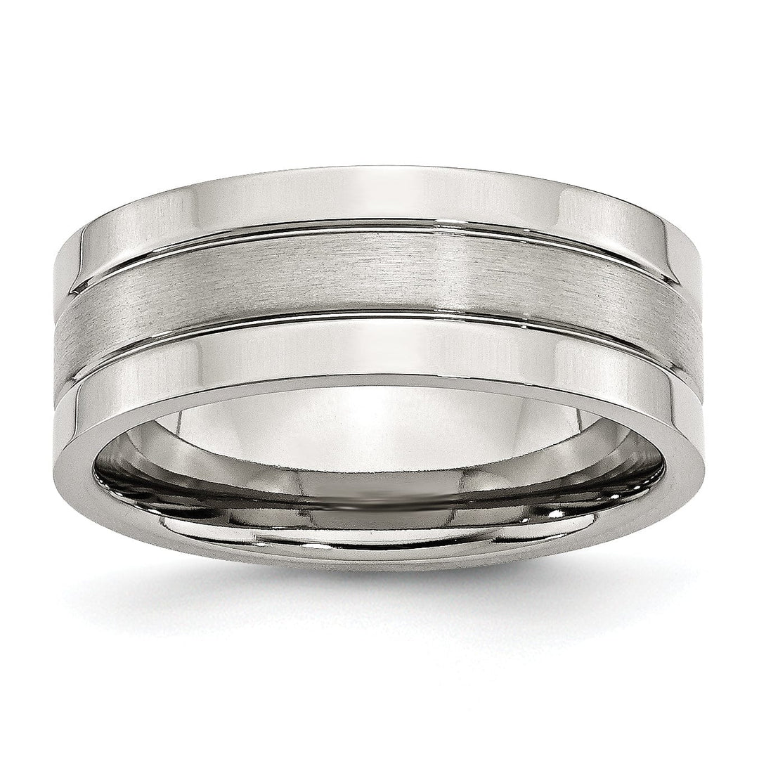 Bridal Ring Stainless Steel Flat Satin Polished Grooved Band