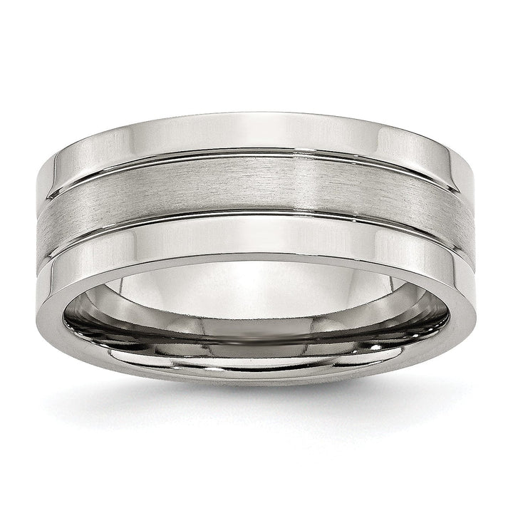 Bridal Ring Stainless Steel Flat Satin Polished Grooved Band