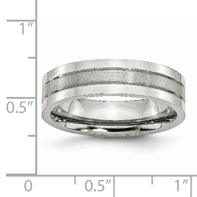 Bridal Ring Stainless Steel Flat Satin Polished Grooved Band