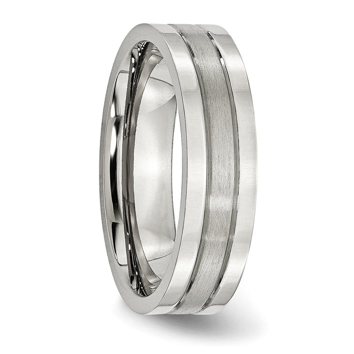 Bridal Ring Stainless Steel Flat Satin Polished Grooved Band