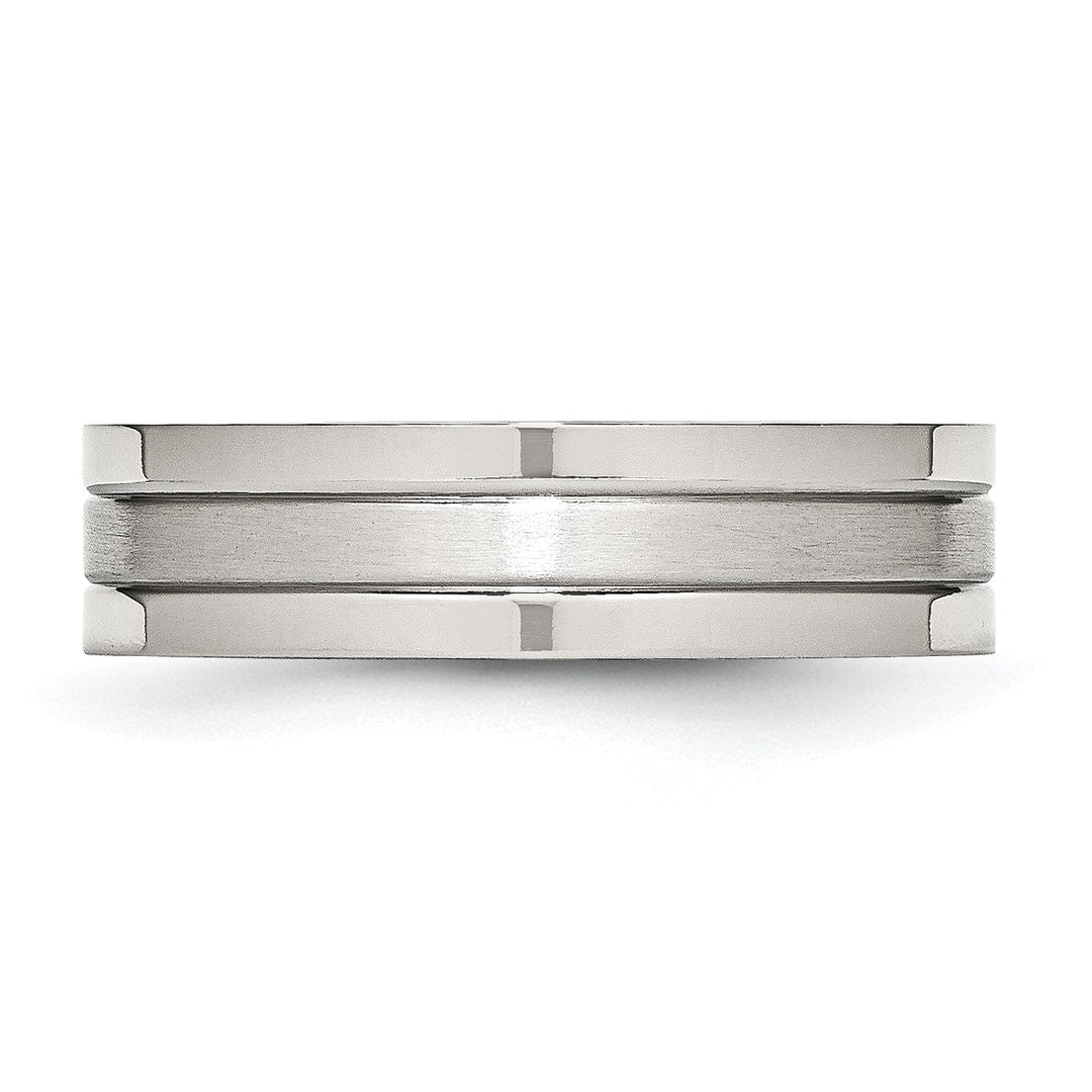 Bridal Ring Stainless Steel Flat Satin Polished Grooved Band