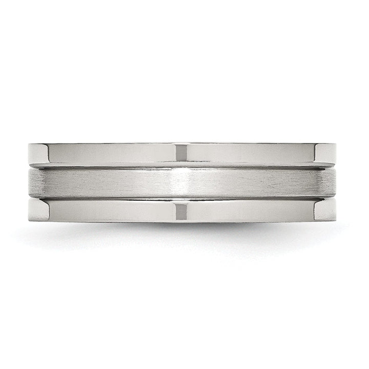 Bridal Ring Stainless Steel Flat Satin Polished Grooved Band
