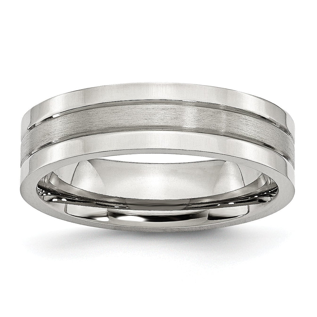 Bridal Ring Stainless Steel Flat Satin Polished Grooved Band