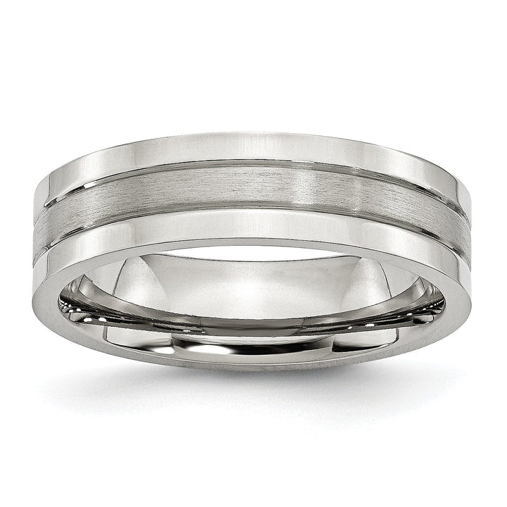 Bridal Ring Stainless Steel Flat Satin Polished Grooved Band
