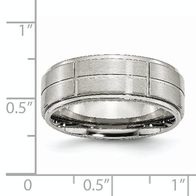 Bridal Ring Stainless Steel Grooved 8MM Satin Polished Band