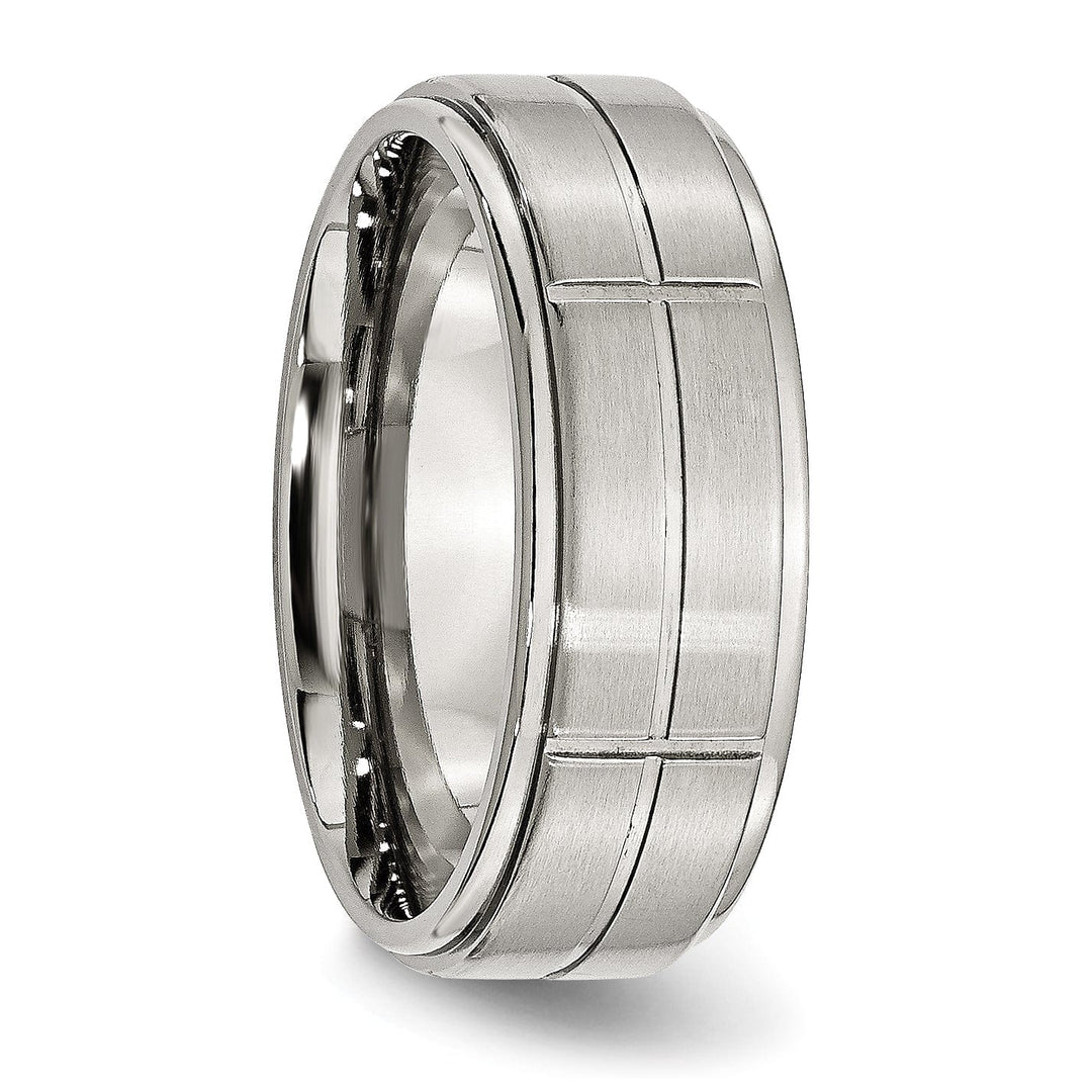 Bridal Ring Stainless Steel Grooved 8MM Satin Polished Band