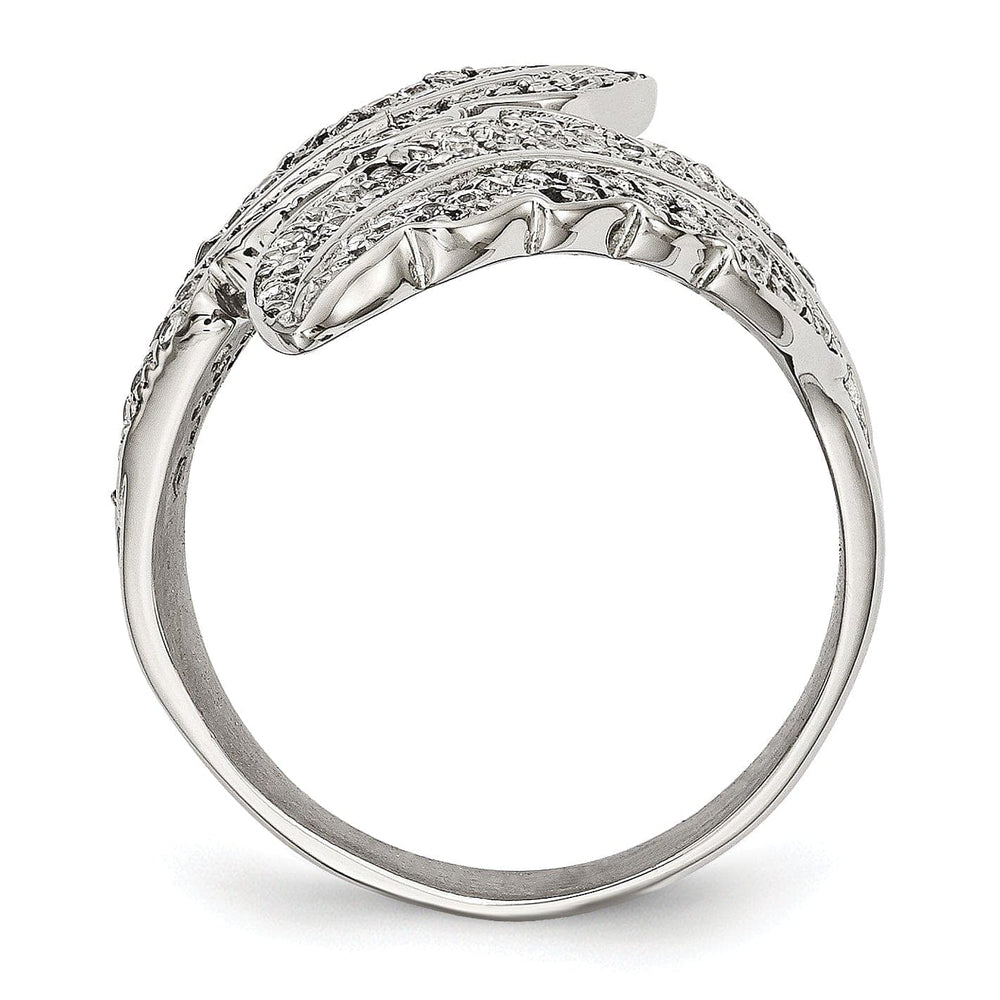 Lovely Rita's Ring Stainless Steel Polished Leaf with C.Z's Ring