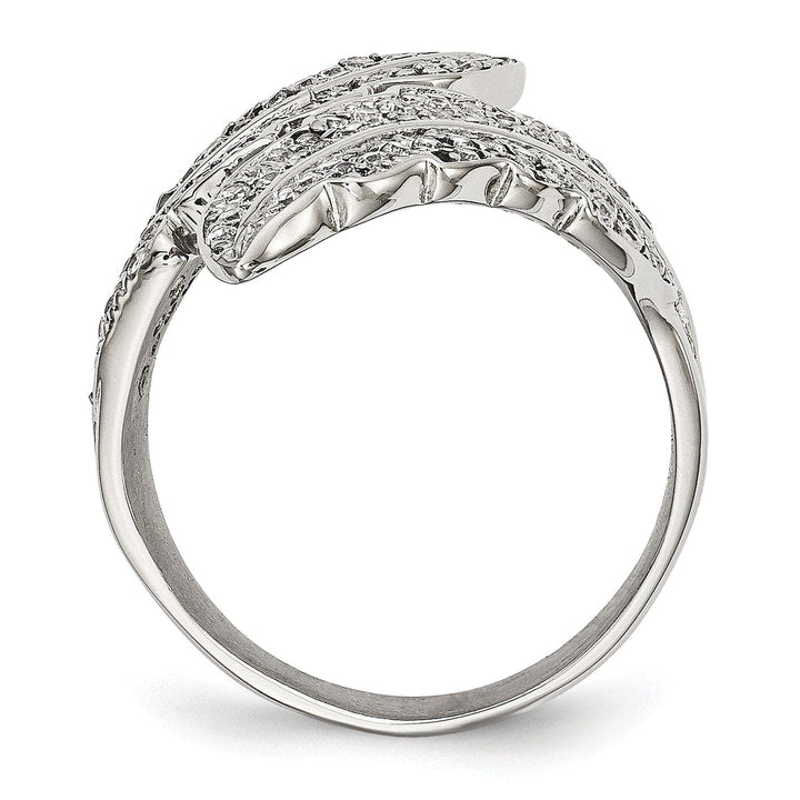 Lovely Rita's Ring Stainless Steel Polished Leaf with C.Z's Ring