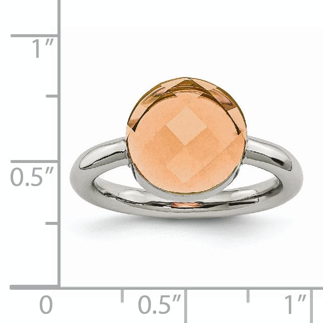 Chisel Ring Stainless Steel Polished Peach Glass Ring