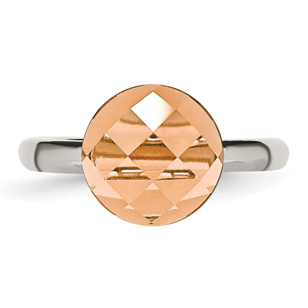 Chisel Ring Stainless Steel Polished Peach Glass Ring
