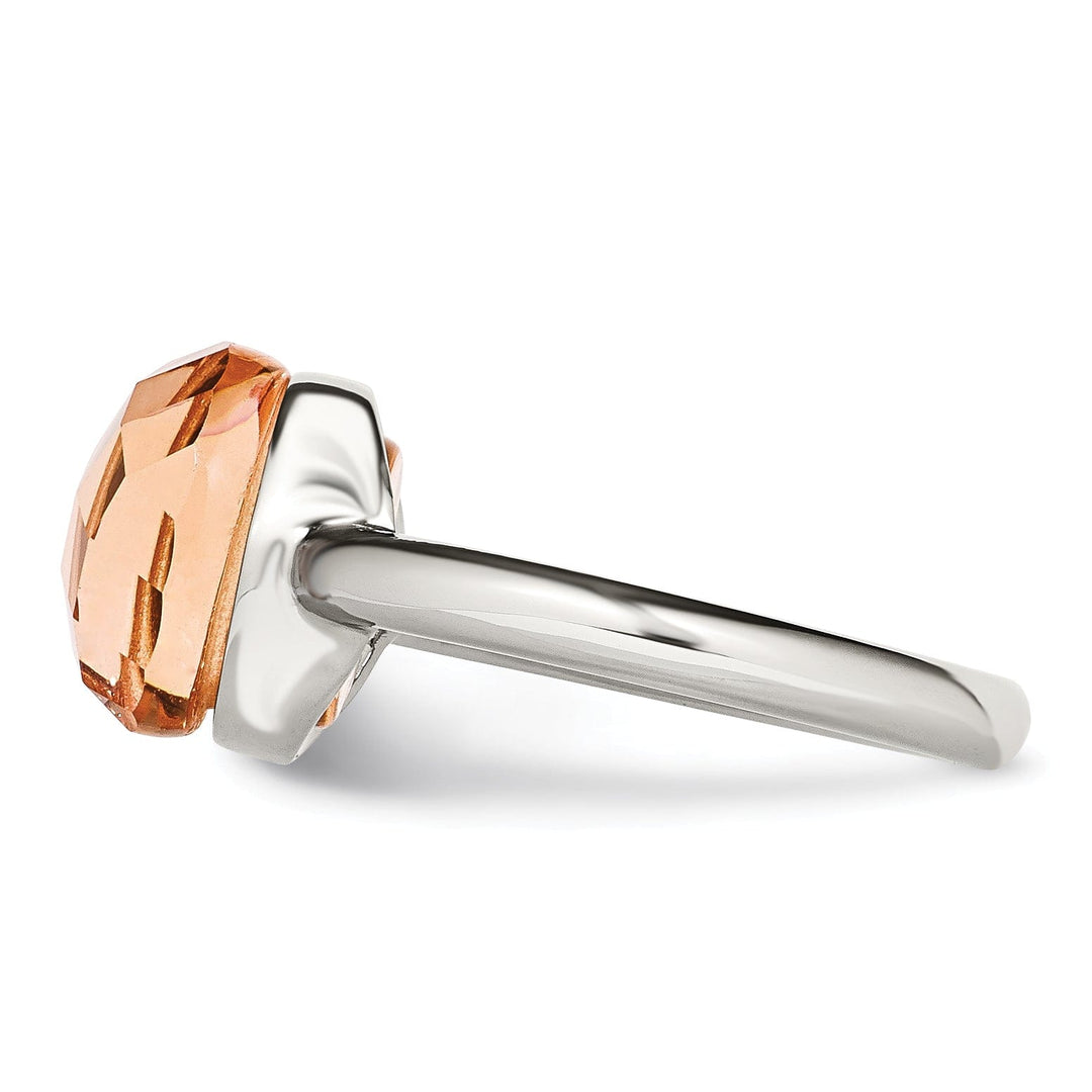 Chisel Ring Stainless Steel Polished Peach Glass Ring