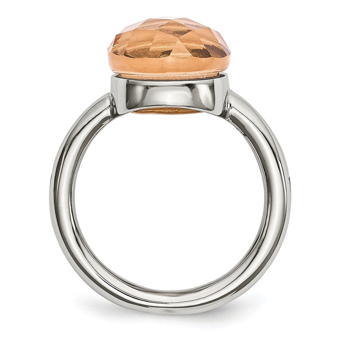 Chisel Ring Stainless Steel Polished Peach Glass Ring