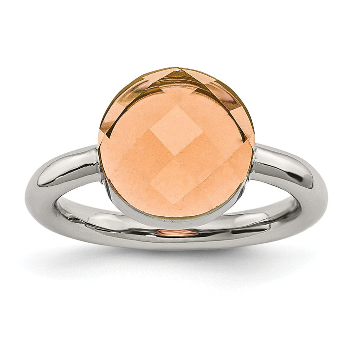 Chisel Ring Stainless Steel Polished Peach Glass Ring