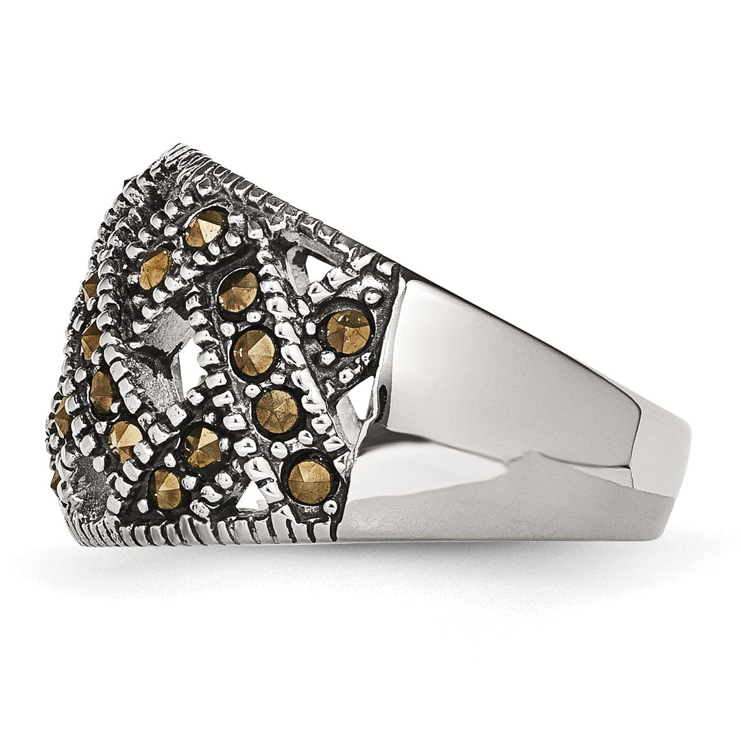 Chisel Ring Stainless Steel Textured Marcasite Ring