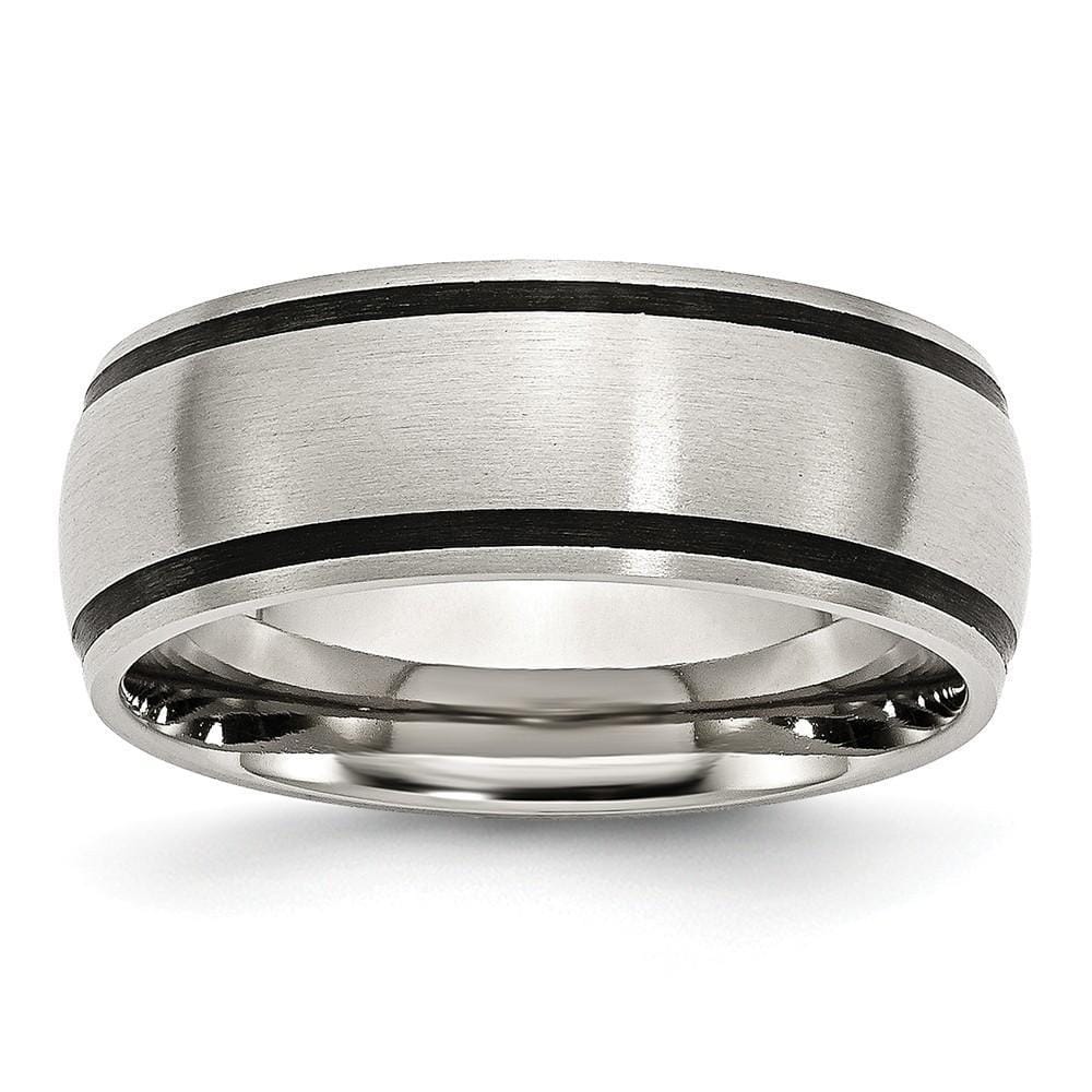 Bridal Ring Stainless Steel Unisex Ring, 6 Stainless Steel Black Accent 8MM Satin Band