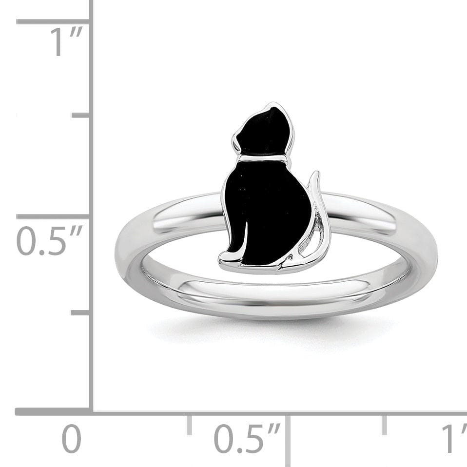 Stackable Expressions Ring Sterling Silver Black Enameled Cat Ring