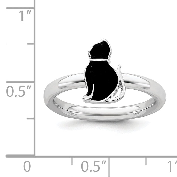 Stackable Expressions Ring Sterling Silver Black Enameled Cat Ring