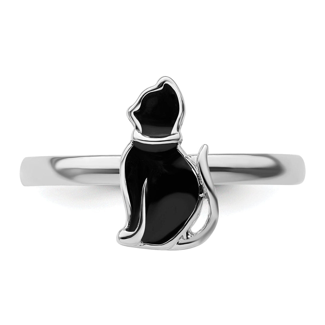 Stackable Expressions Ring Sterling Silver Black Enameled Cat Ring