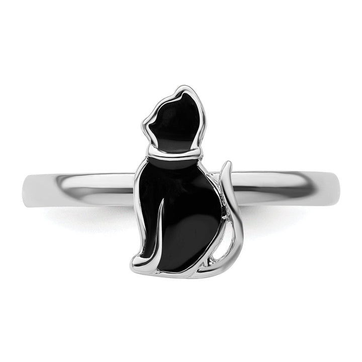 Stackable Expressions Ring Sterling Silver Black Enameled Cat Ring