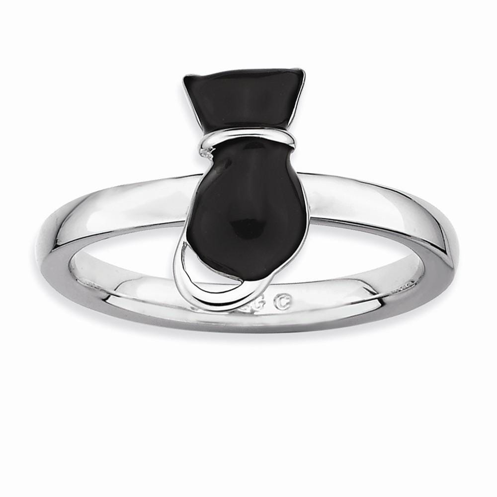 Stackable Expressions Ring Sterling Silver Black Enameled Cat Ring