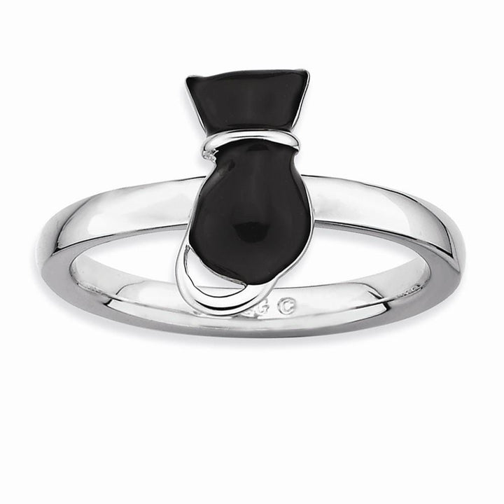 Stackable Expressions Ring Sterling Silver Black Enameled Cat Ring