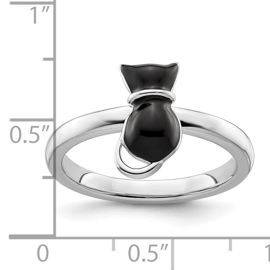 Stackable Expressions Ring Sterling Silver Black Enameled Cat Ring