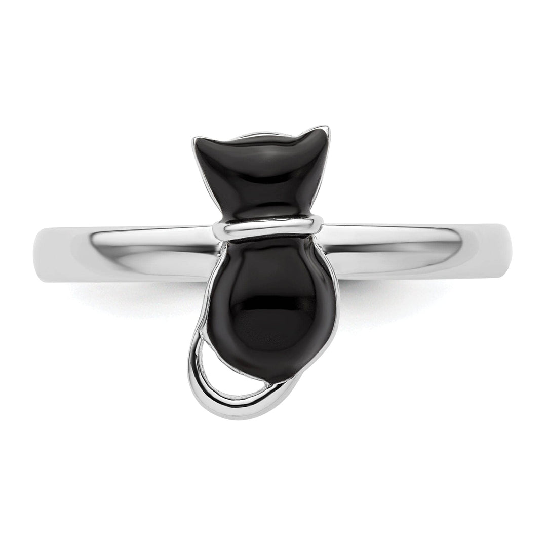 Stackable Expressions Ring Sterling Silver Black Enameled Cat Ring