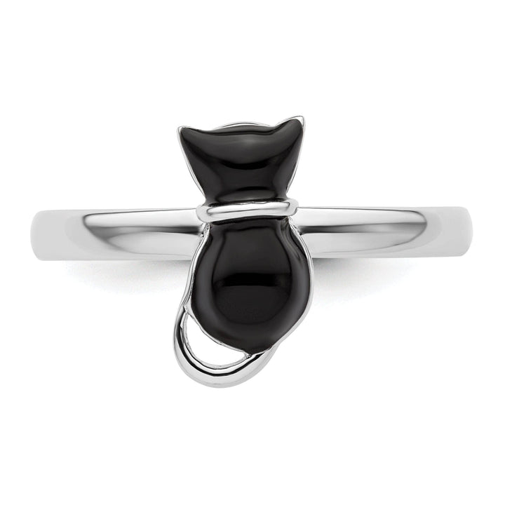 Stackable Expressions Ring Sterling Silver Black Enameled Cat Ring