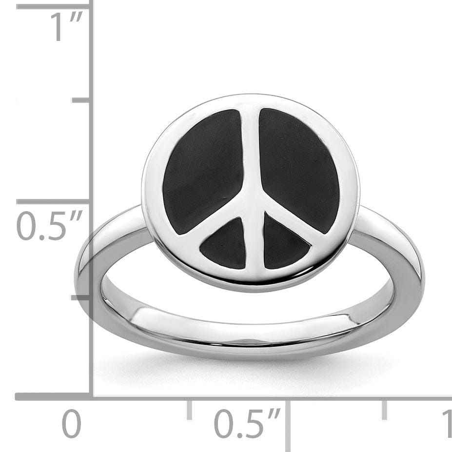 Stackable Expressions Ring Sterling Silver Black Enameled Peace Sign Ring