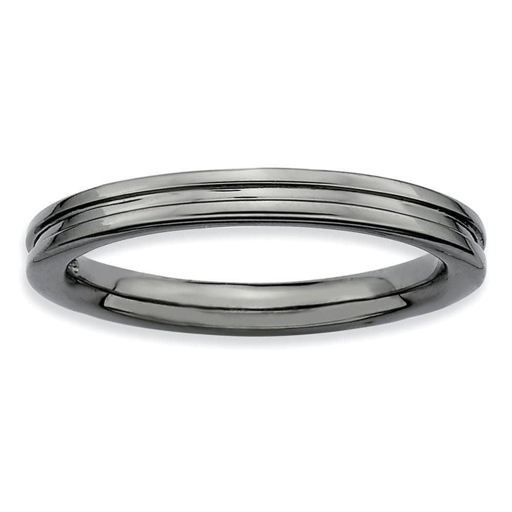 Stackable Expressions Ring Sterling Silver Black-Plated Grooved Ring