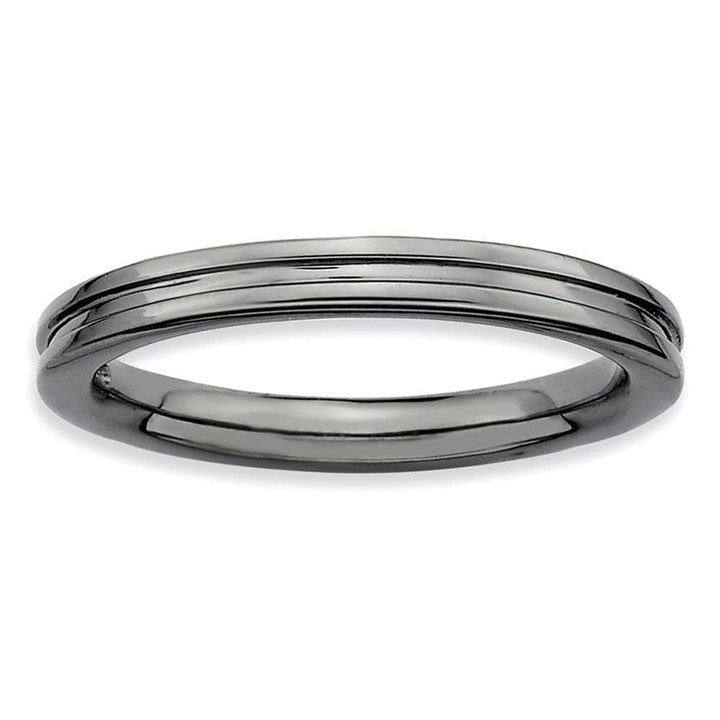Stackable Expressions Ring Sterling Silver Black-Plated Grooved Ring