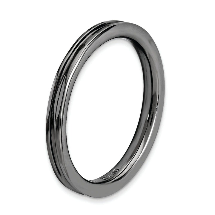 Stackable Expressions Ring Sterling Silver Black-Plated Grooved Ring