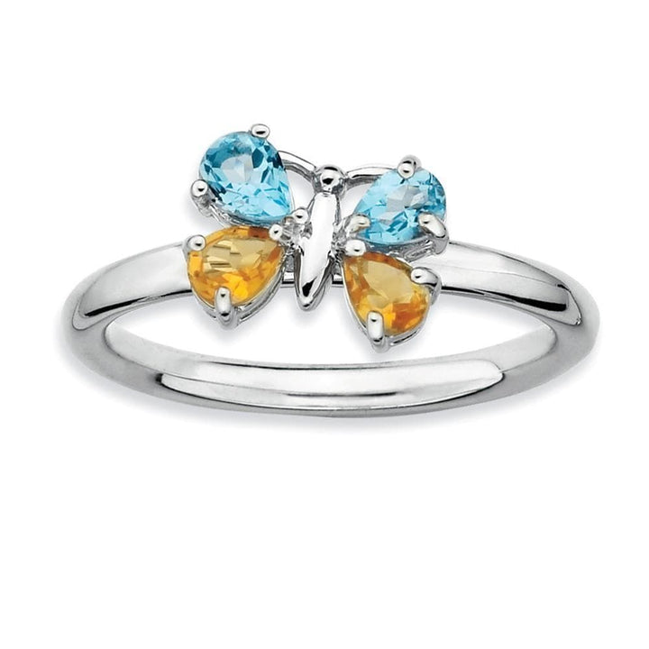 Stackable Expressions Ring Sterling Silver Blue Topaz/Citrine Butterfly Ring